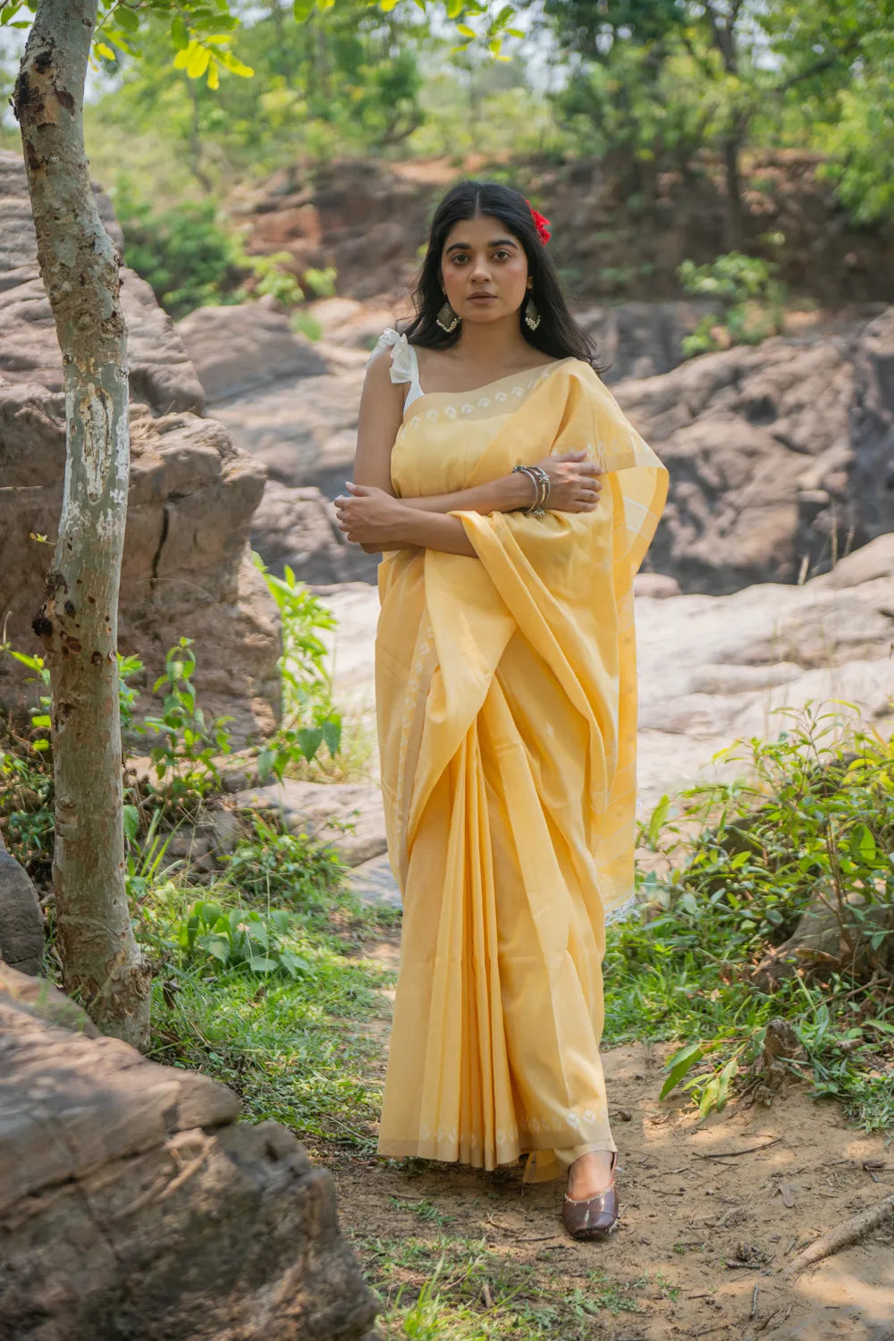 Handloom Yellow Soft Cotton Jamdani Saree