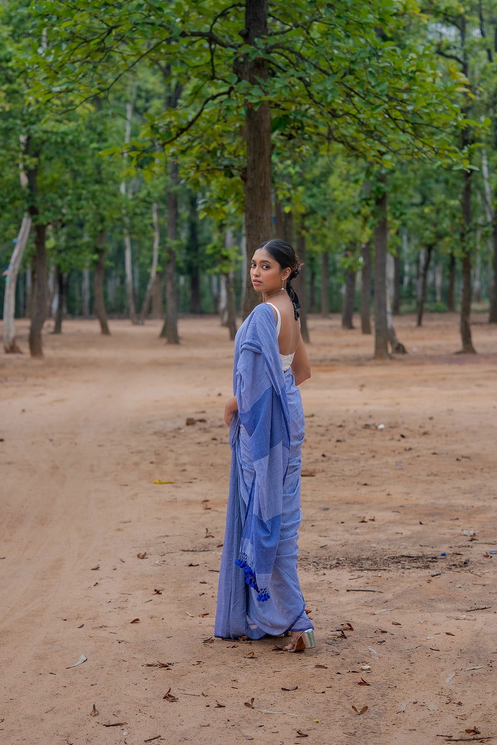 Handloom Blue Check Mul Cotton Saree
