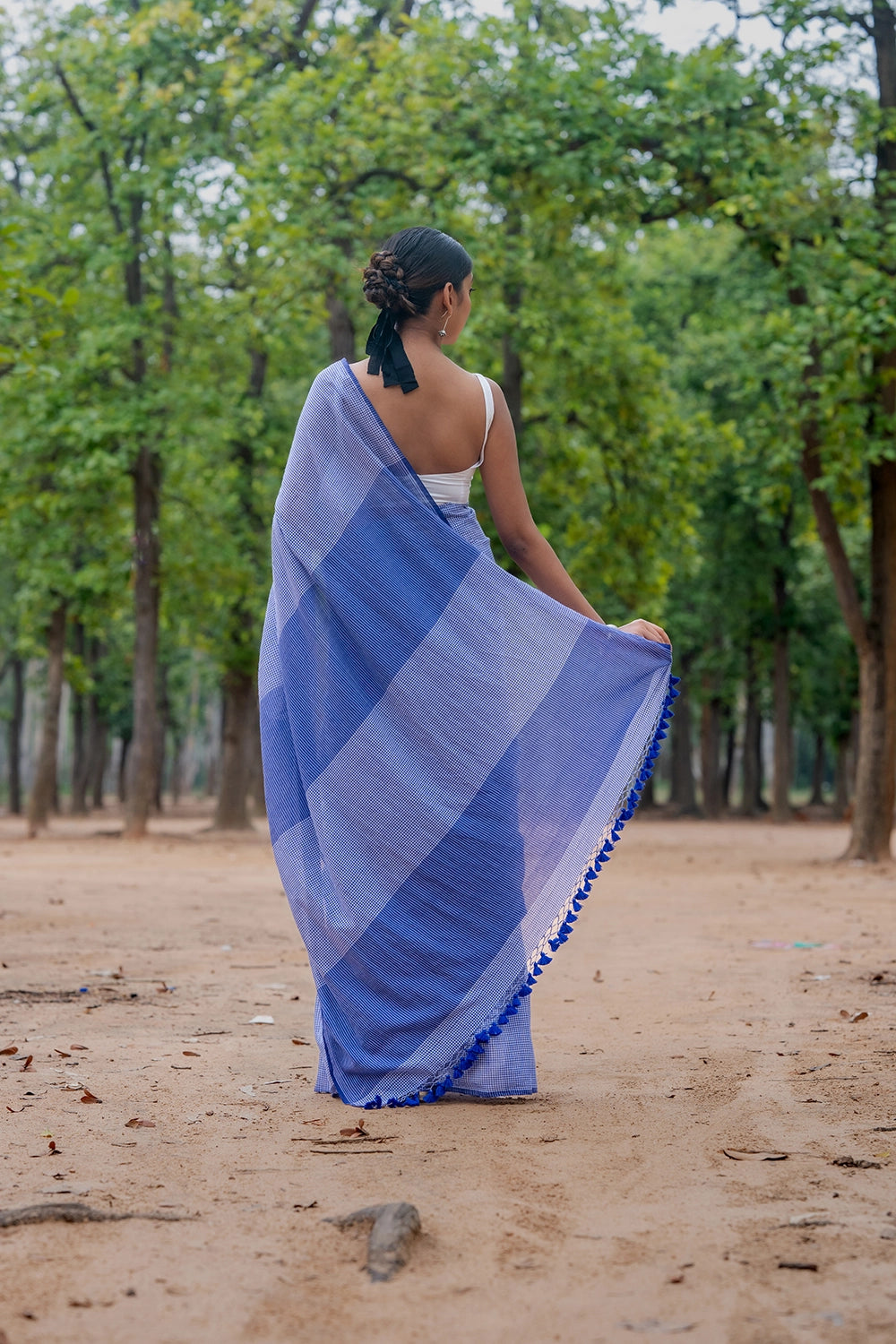 Handloom Blue Check Mul Cotton Saree