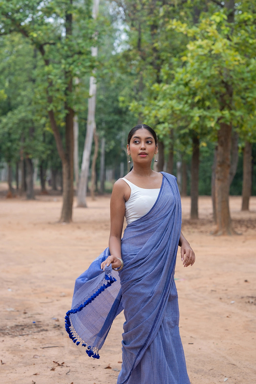 Handloom Blue Check Mul Cotton Saree