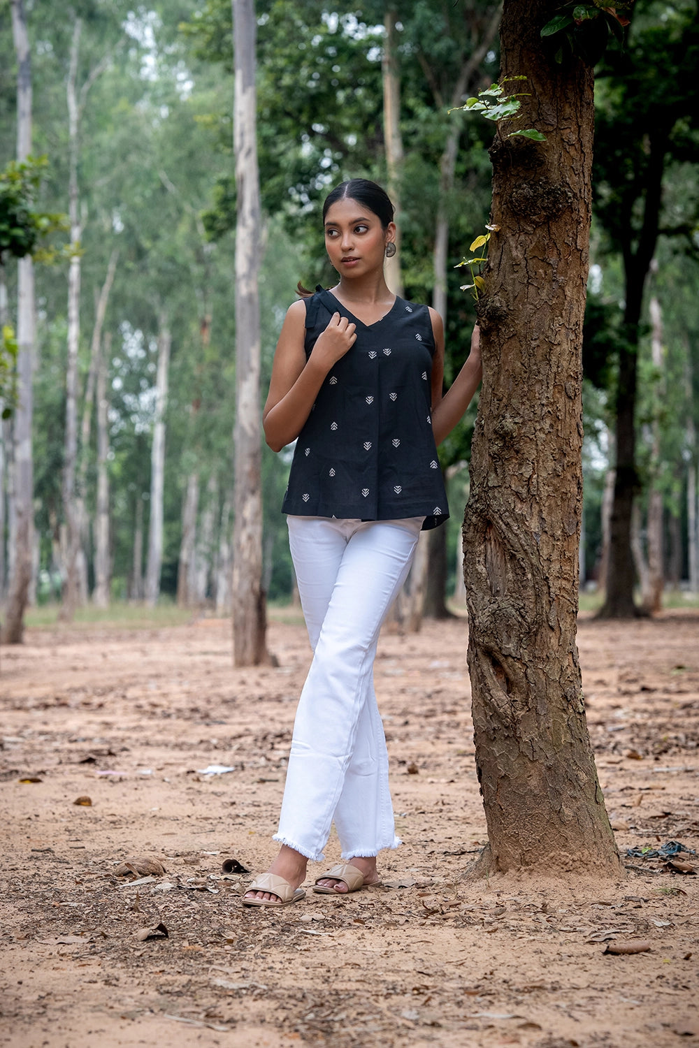 Black & White Cotton Woven Top