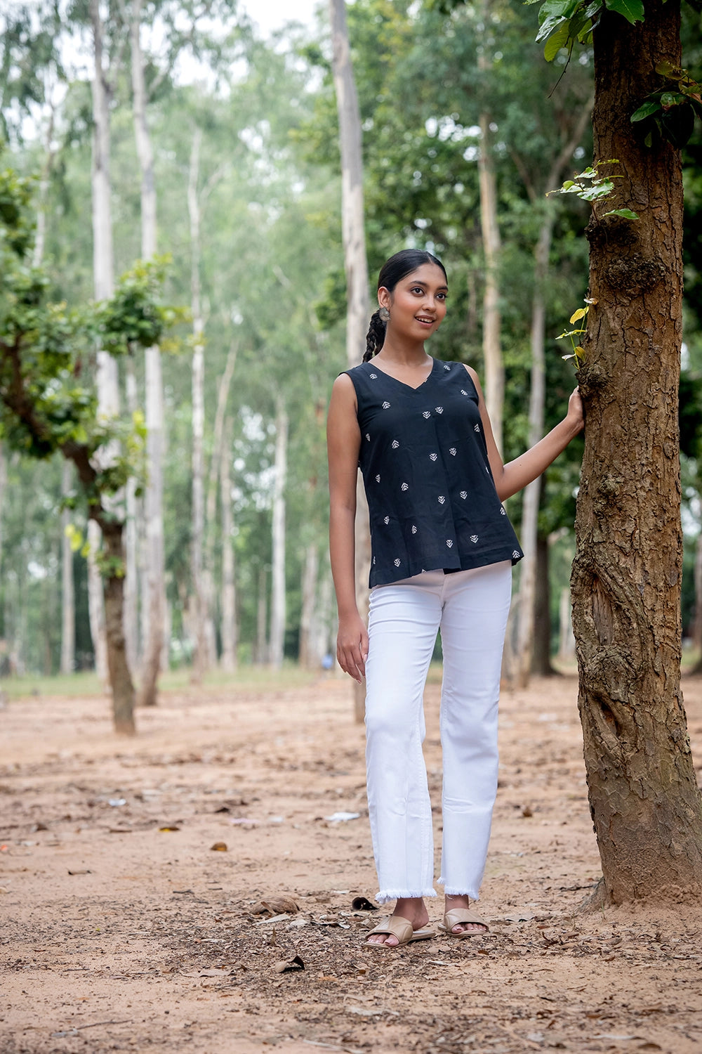 Black & White Cotton Woven Top
