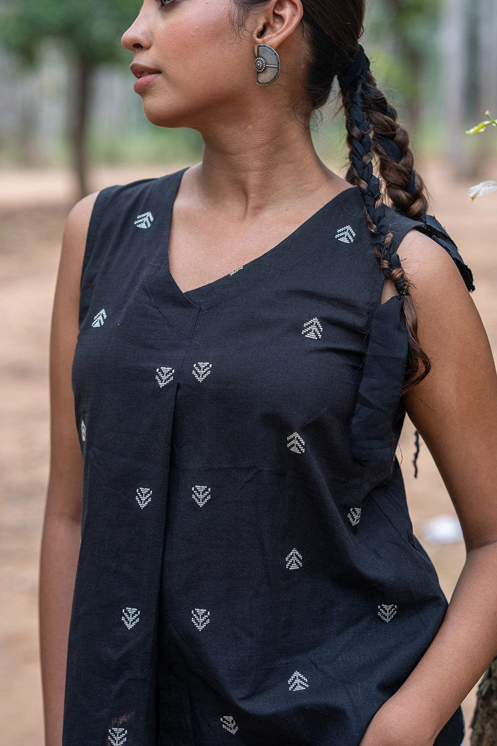 Black & White Cotton Woven Top
