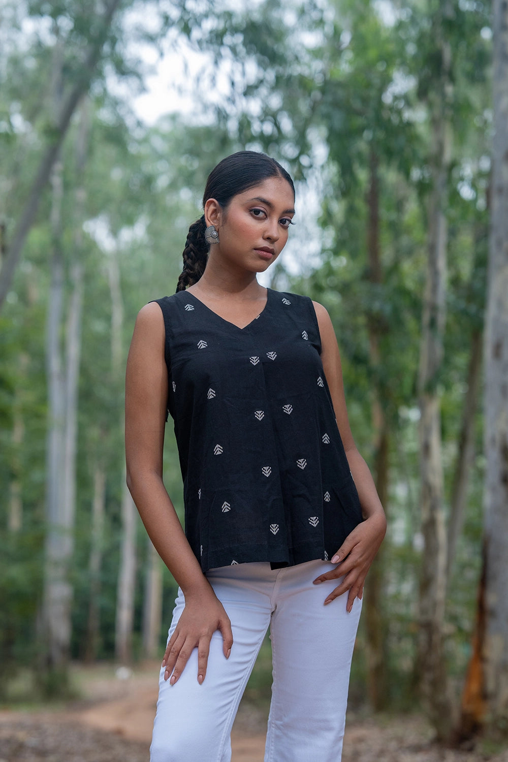 Black & White Cotton Woven Top