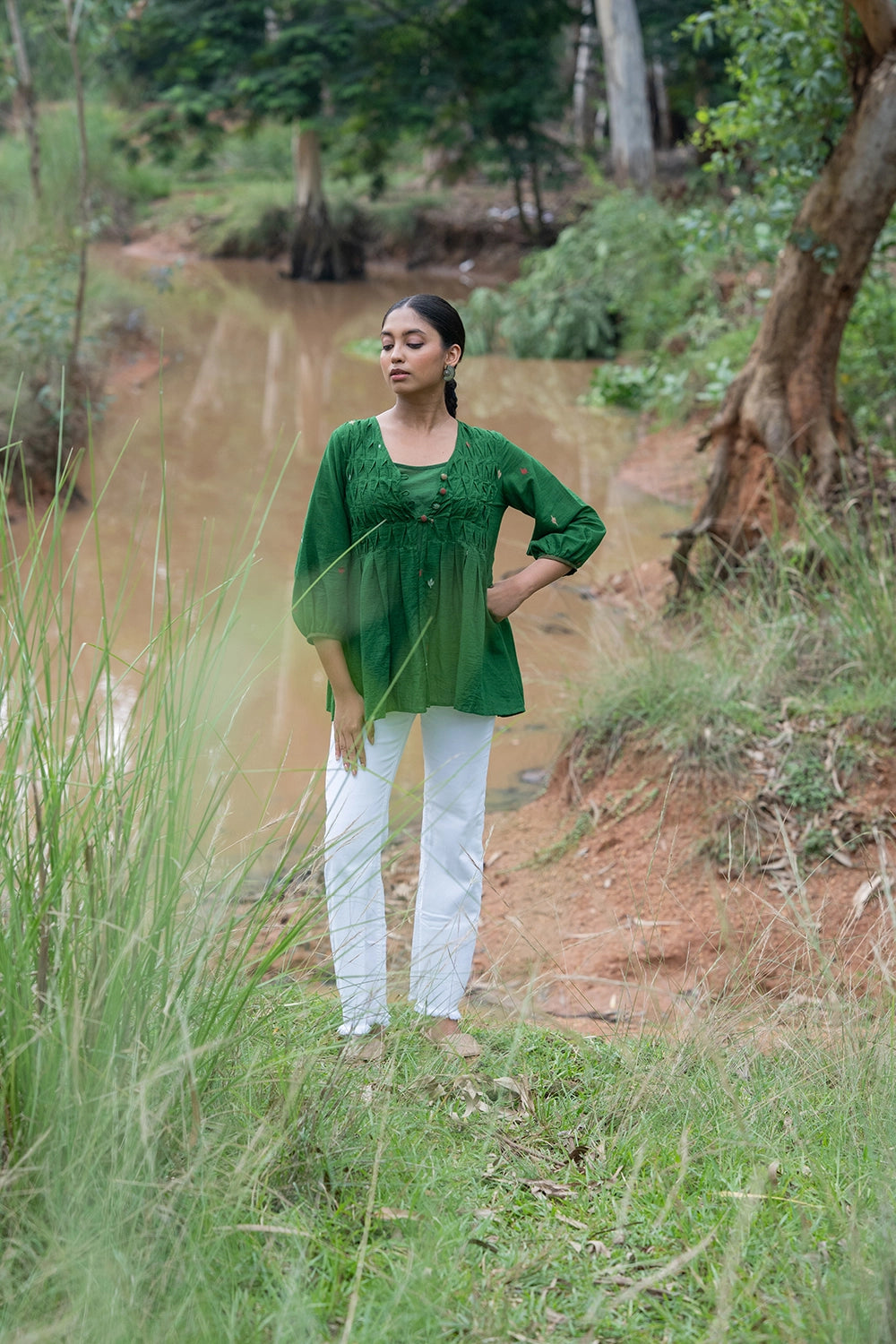 Forest Green Jamdani Top