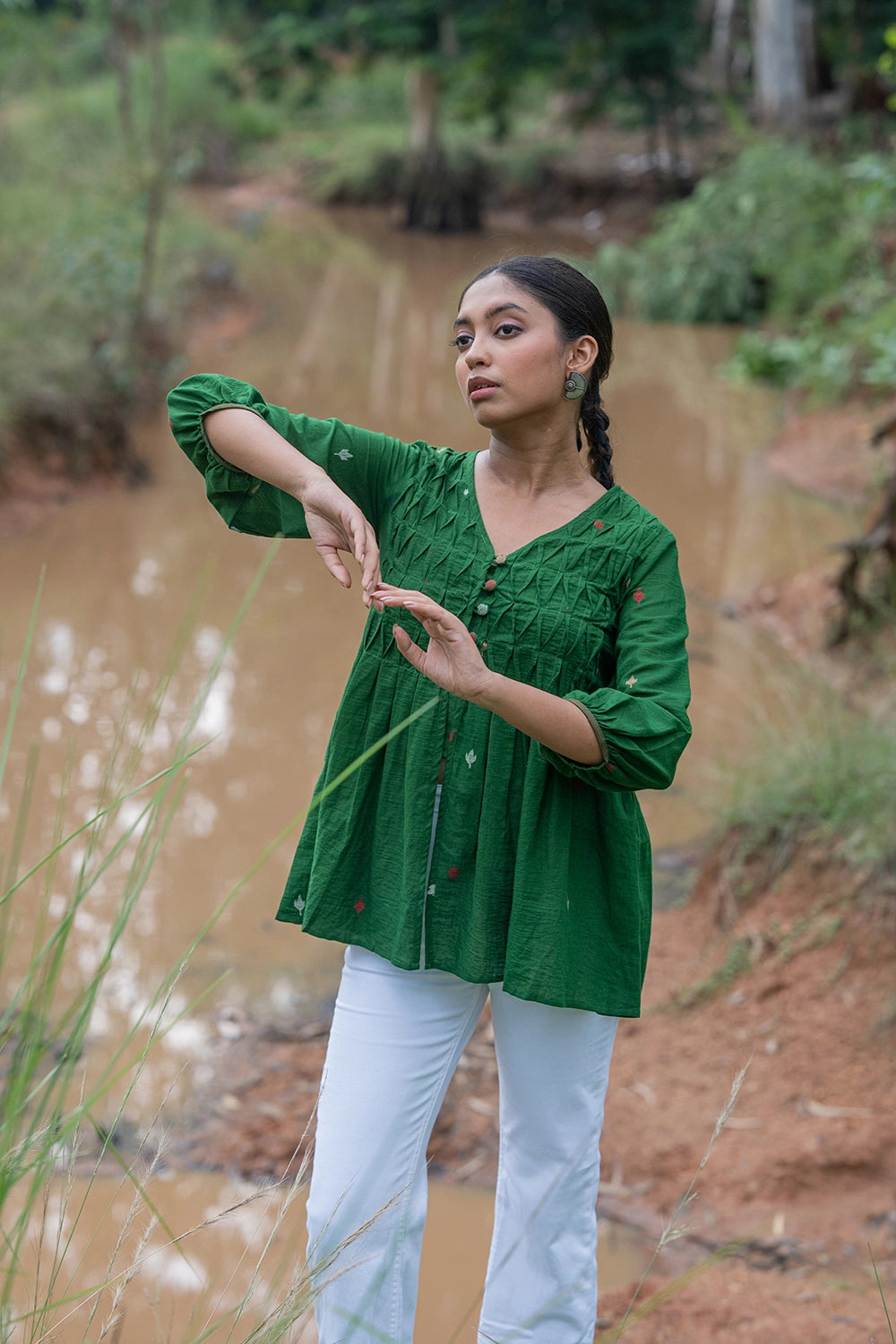 Forest Green Jamdani Top