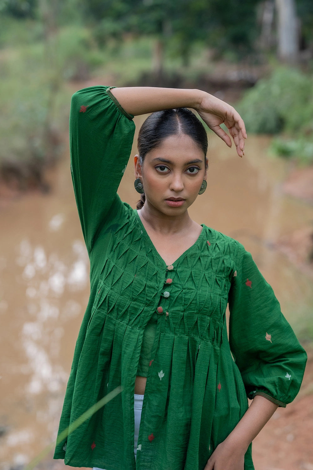 Forest Green Jamdani Top