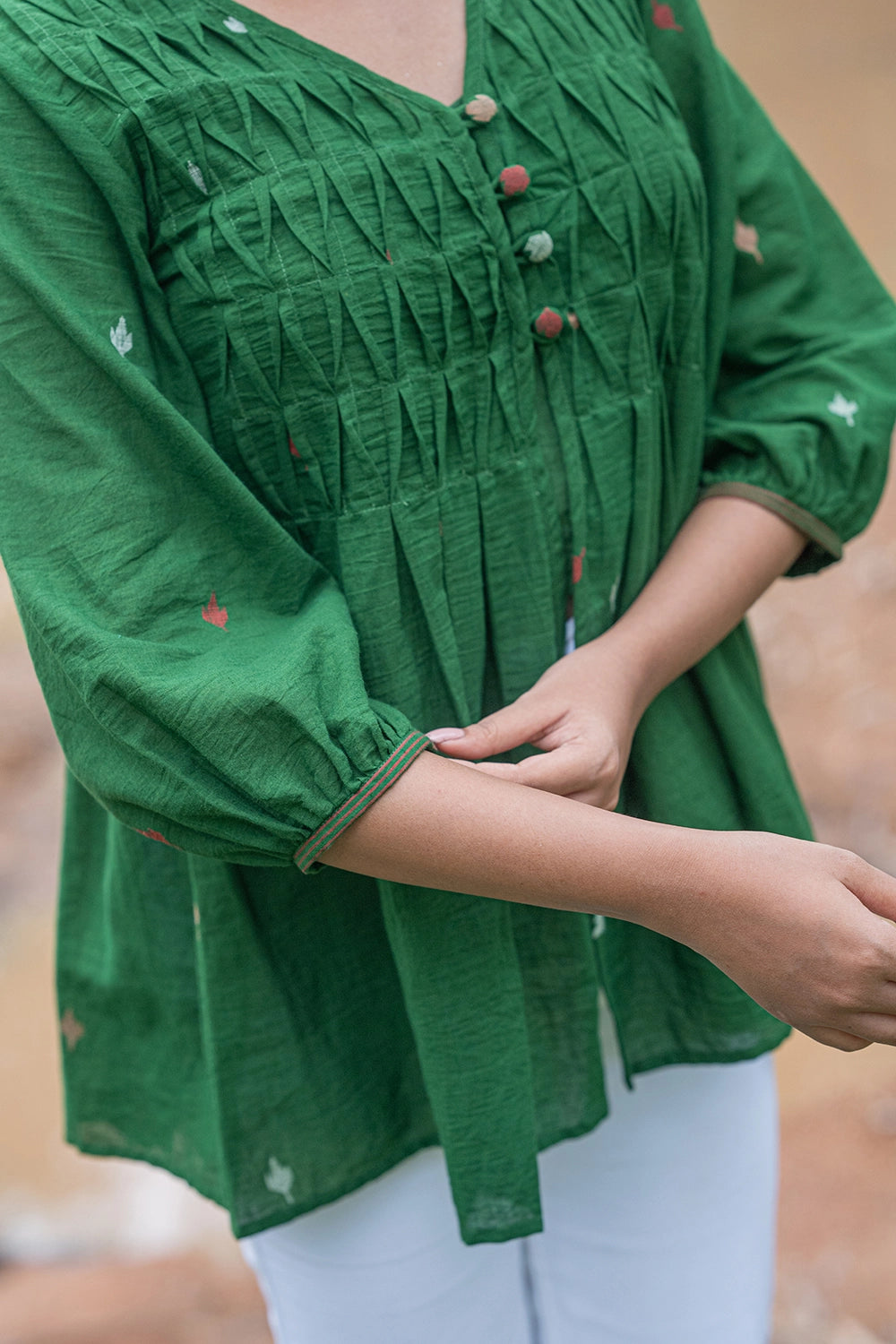 Forest Green Jamdani Top