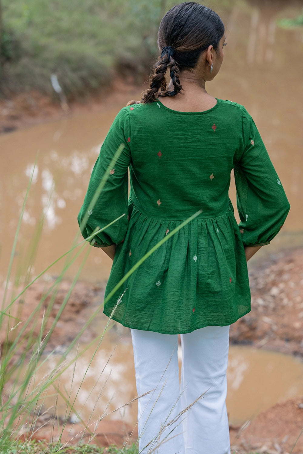 Forest Green Jamdani Top