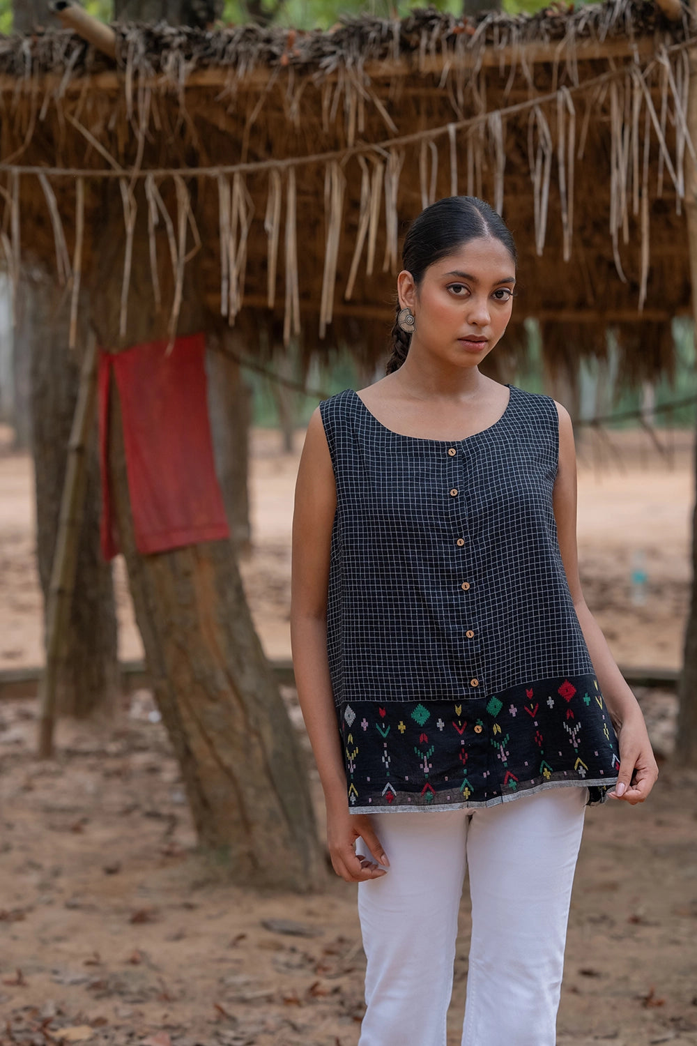 Blak Checks Jamdani Top