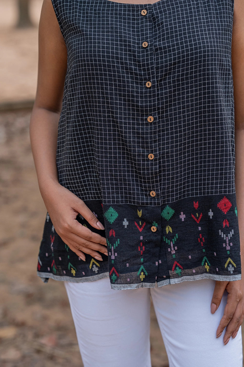 Blak Checks Jamdani Top