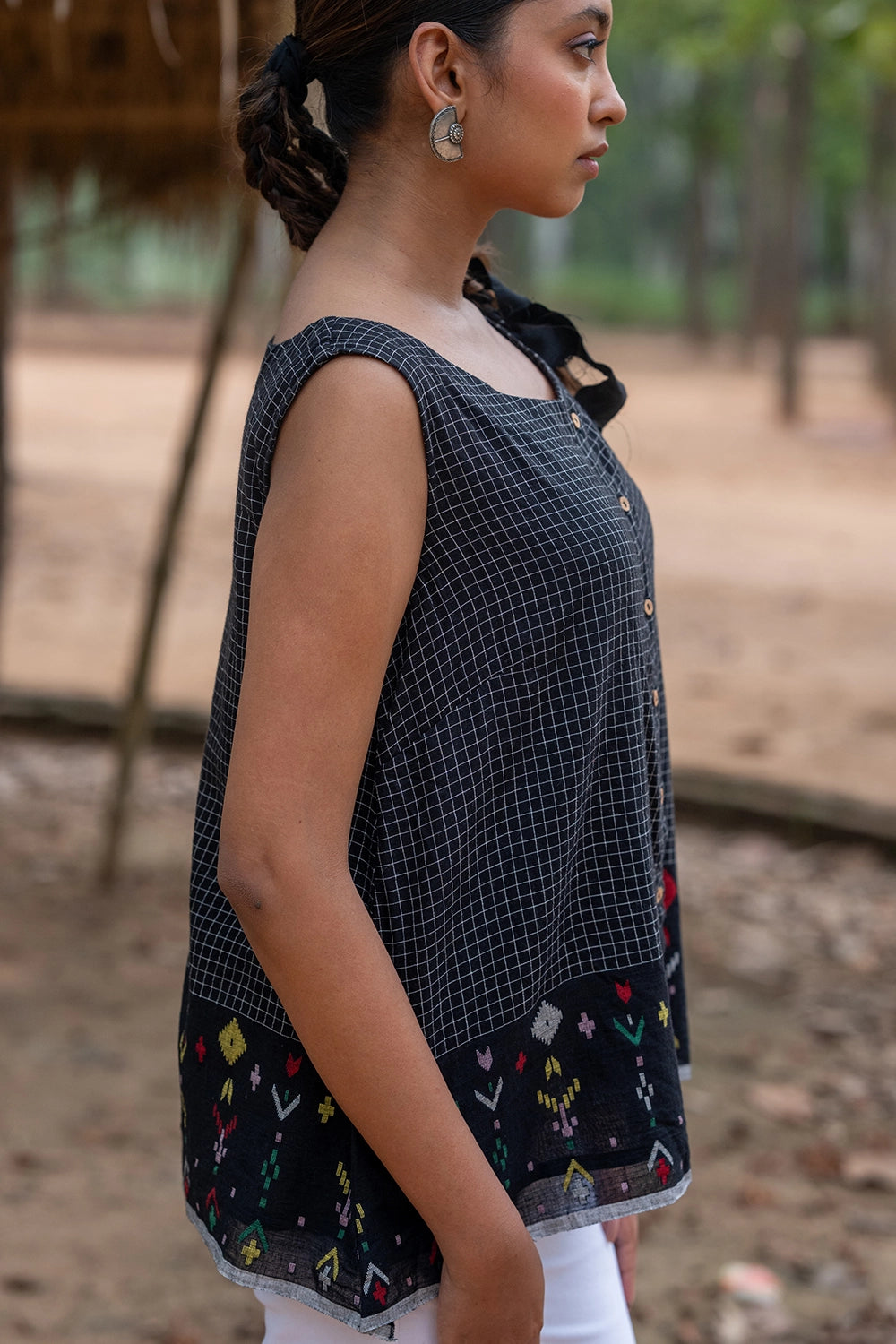 Blak Checks Jamdani Top