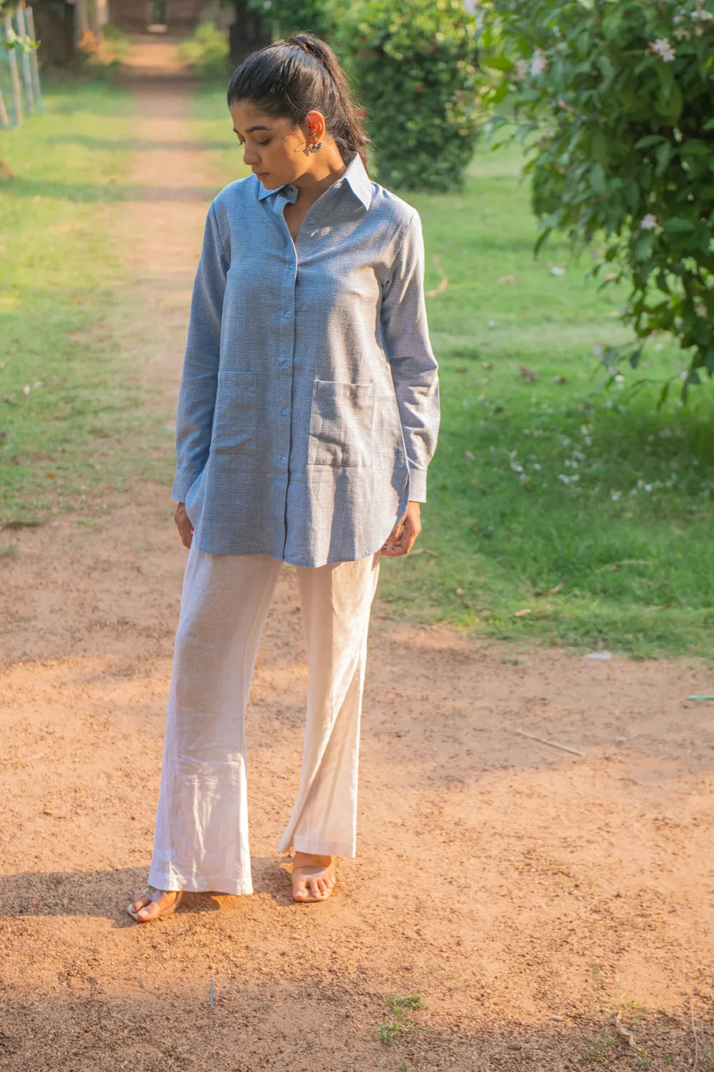 Blue and White Zig Zag Stripes Pure Cotton Shirt