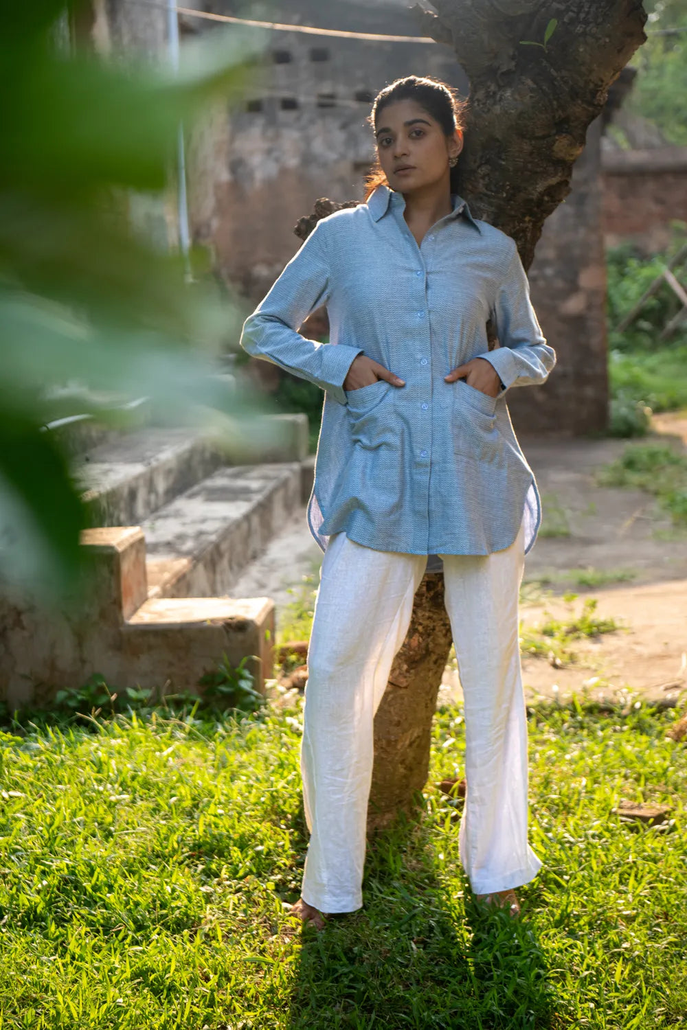 Blue and White Zig Zag Stripes Pure Cotton Shirt