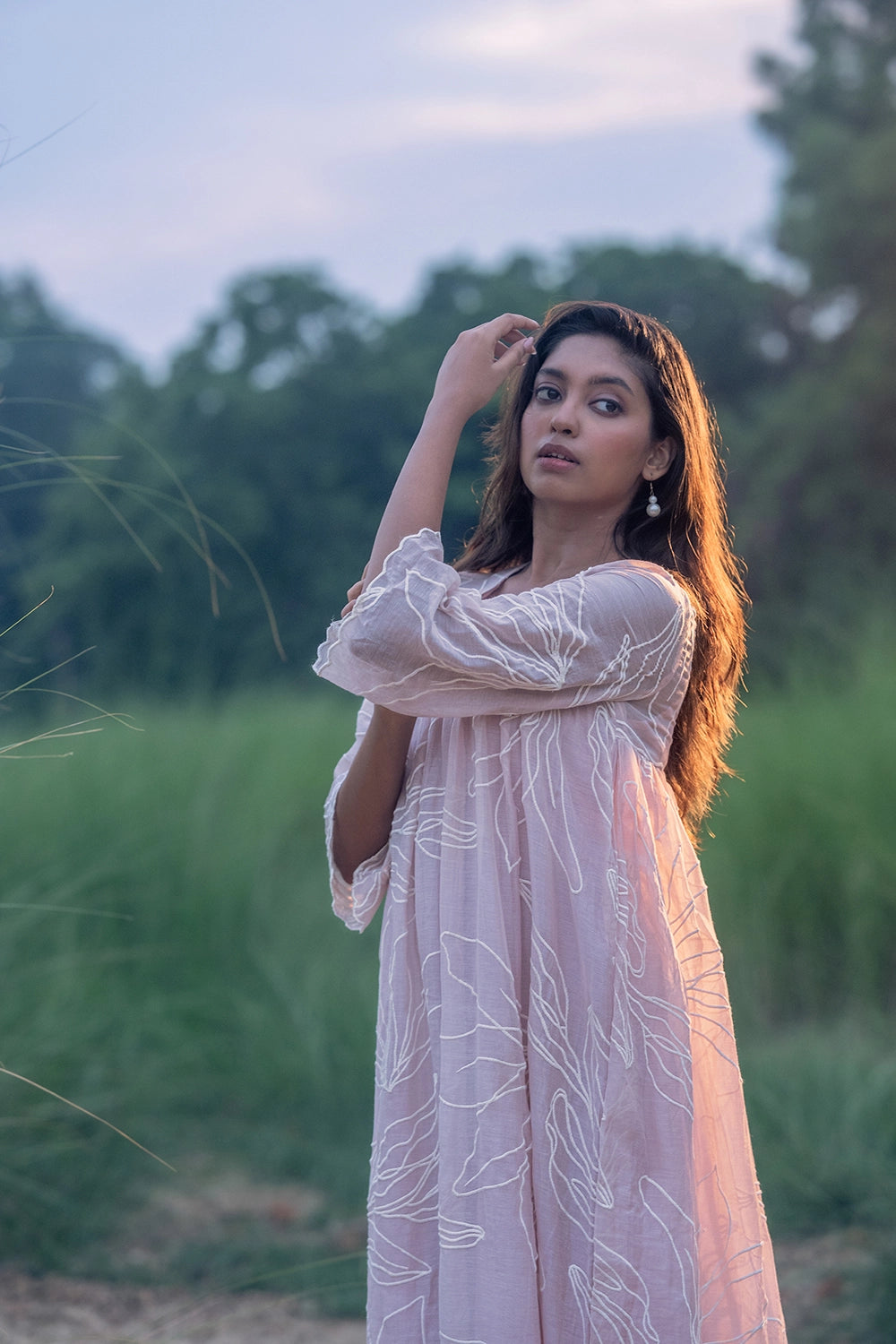 Lily Haze Lavender Mul Chanderi Embriodered Dress