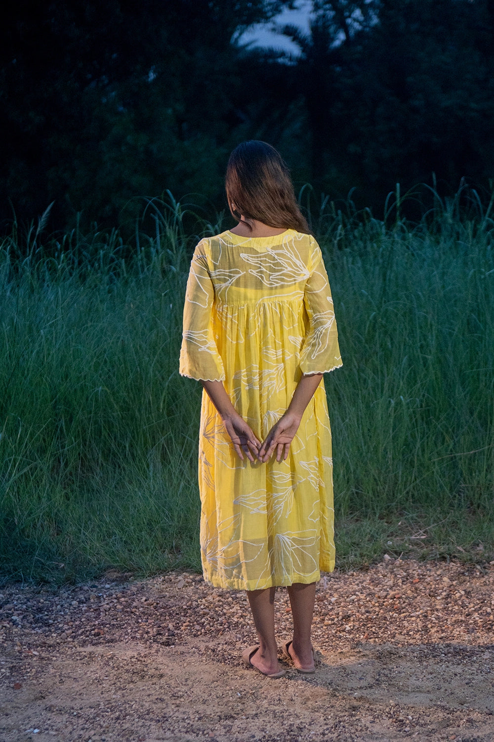 Lemon Light Mul Chanderi Embriodered Dress