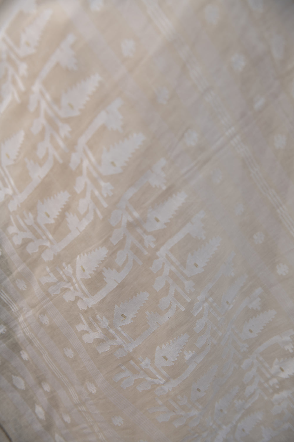 Handloom Off White Pure Cotton Jamdani Saree with White Woven Border
