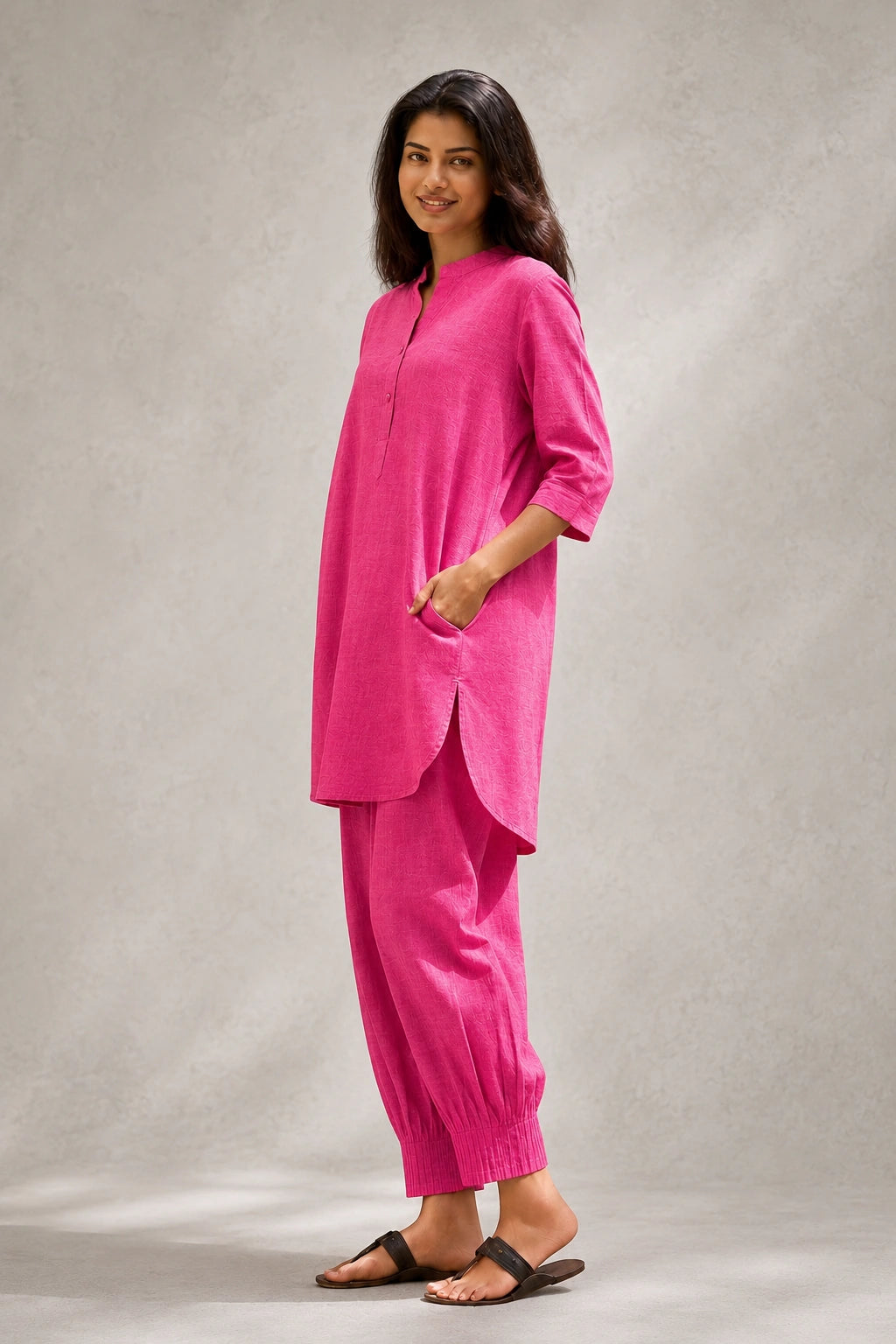 Fuchsia Pink Khadi Cotton Co-ord Set