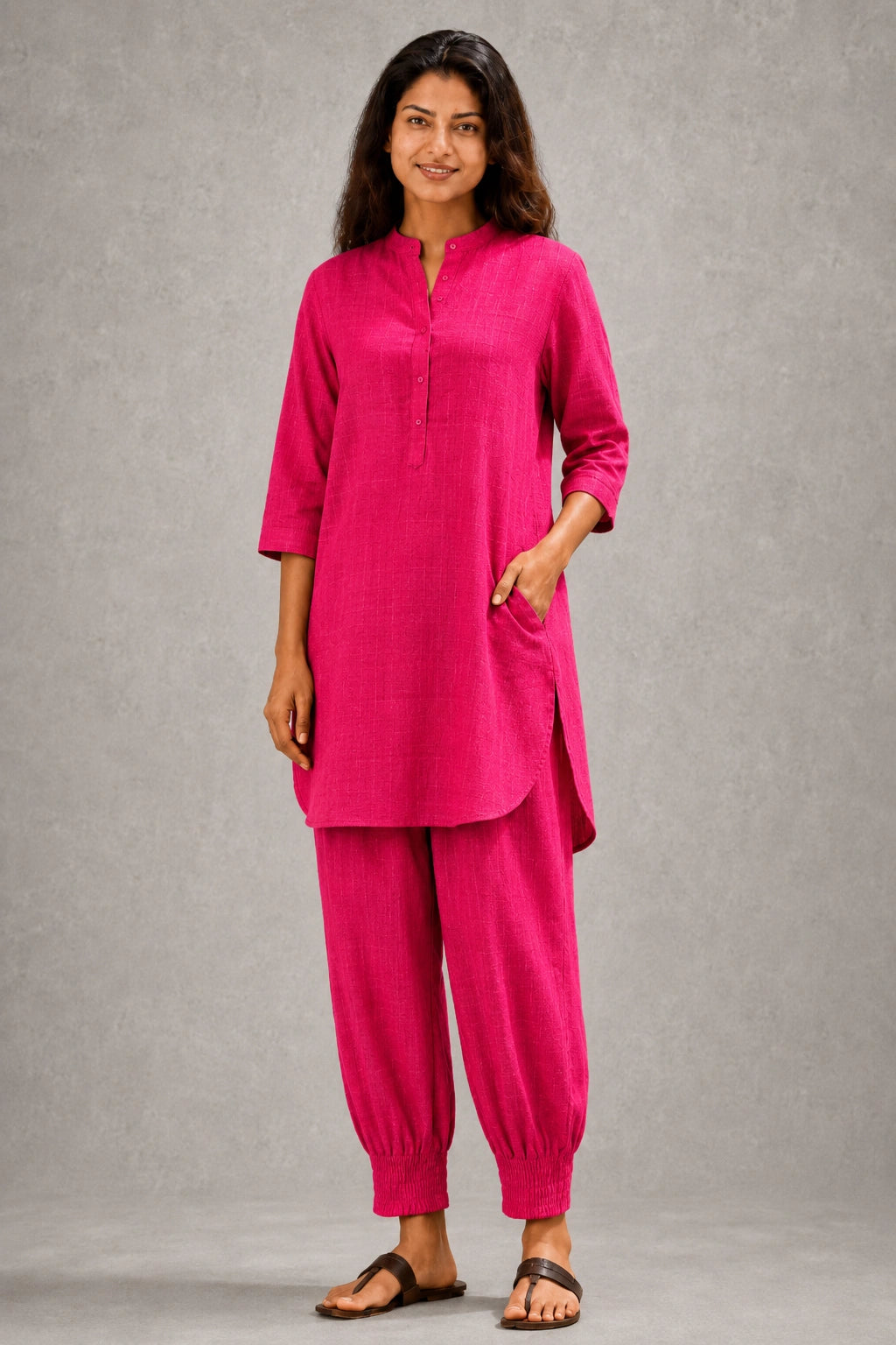 Hot Pink Khadi Cotton Co-ord Set