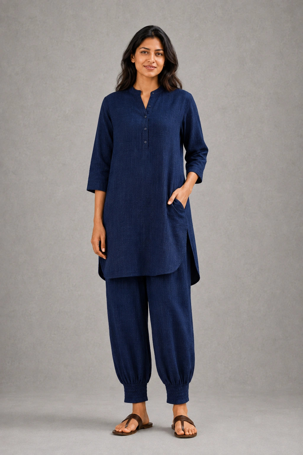 Navy Blue Khadi Cotton Co-ord Set