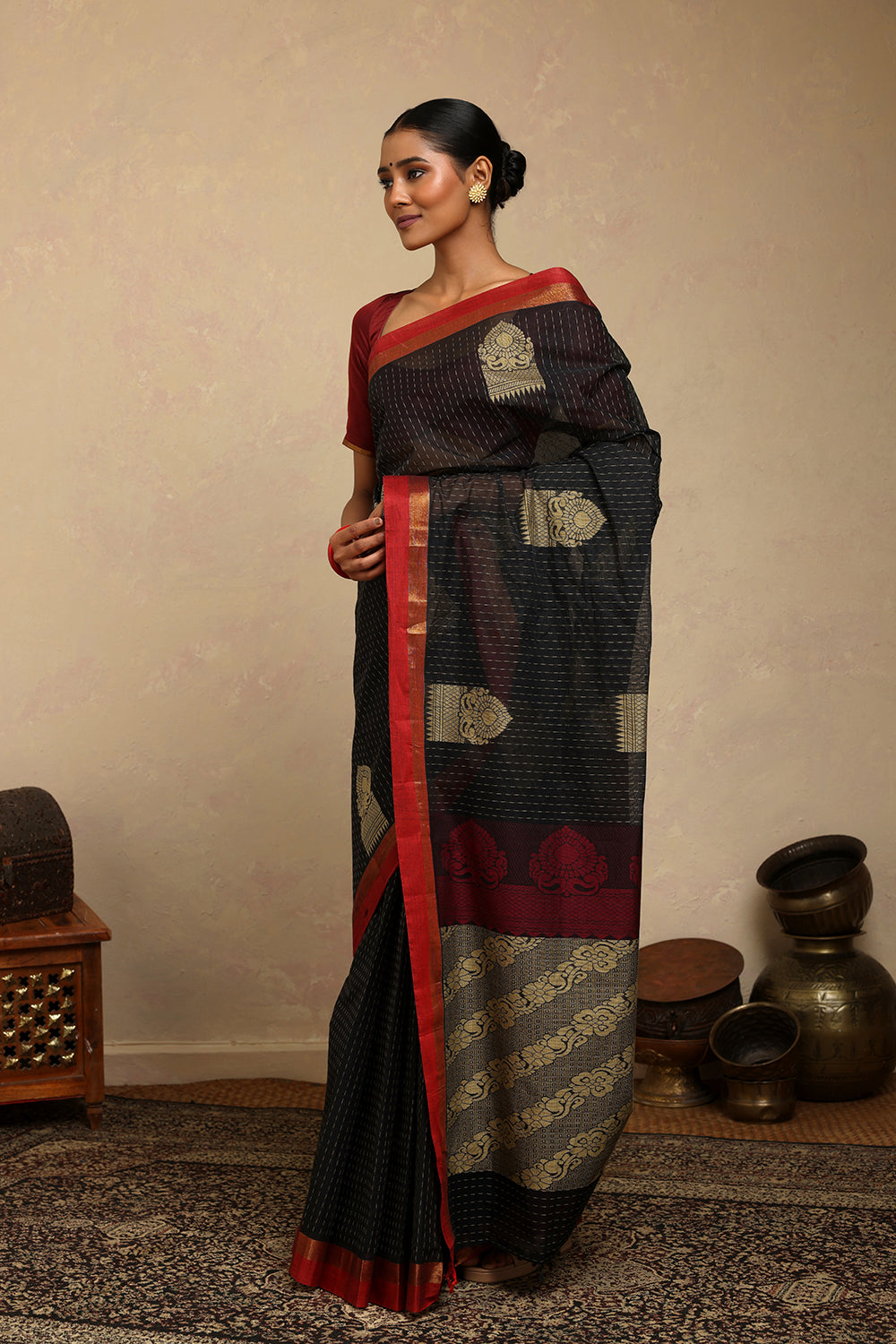Handloom Black Kanchi Cotton Saree