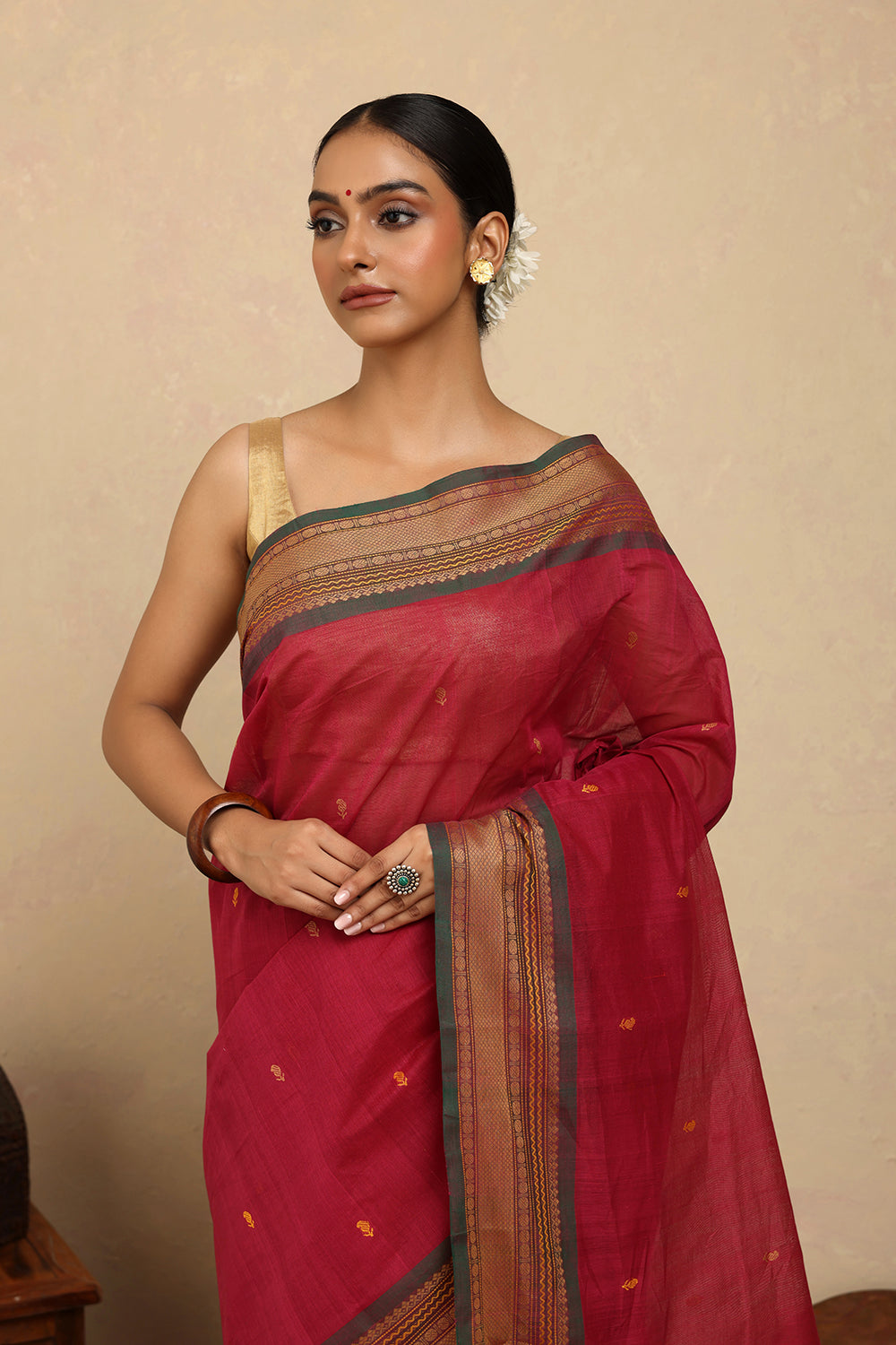 Handloom Pink Kanchi Cotton Saree with Woven Border
