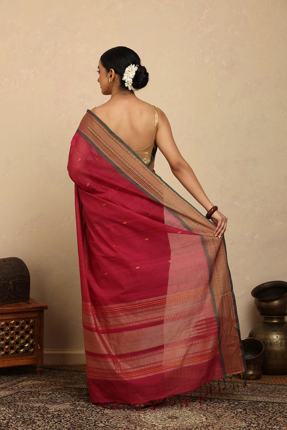 Handloom Pink Kanchi Cotton Saree with Woven Border