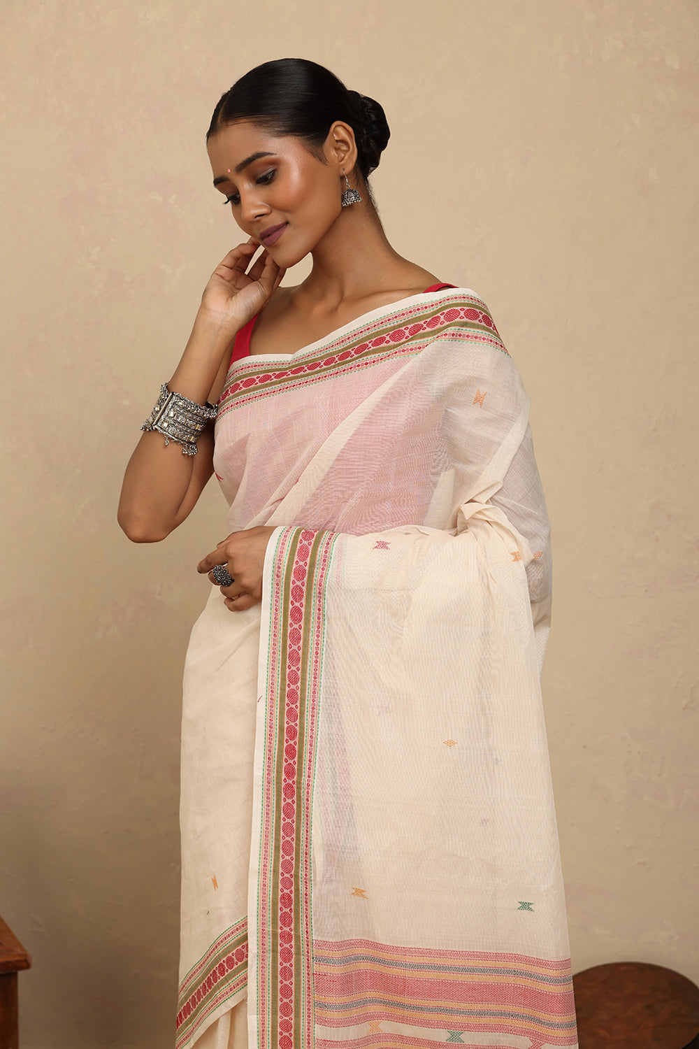 Handloom White Kanchi Cotton Saree