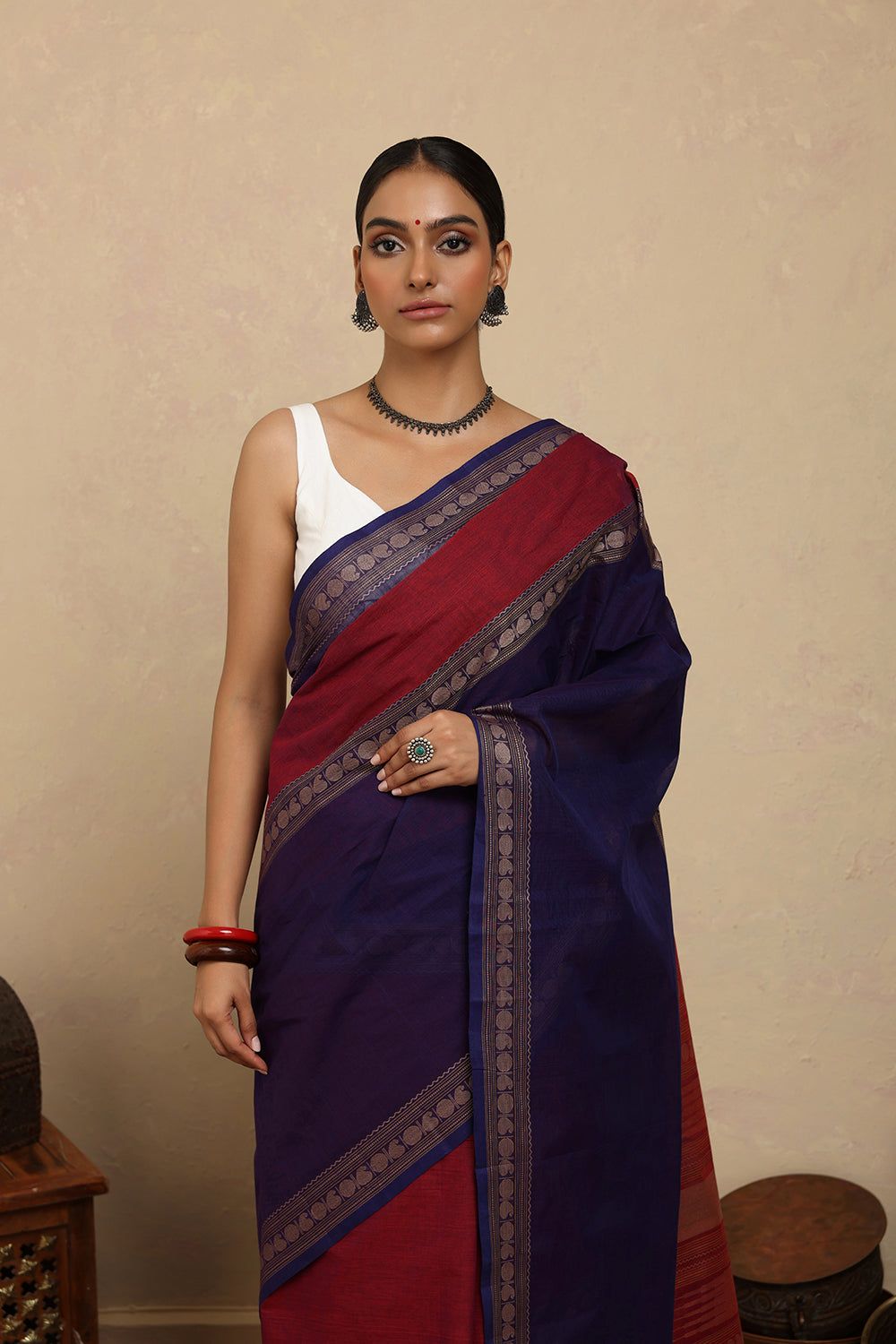 Handloom Purple & Wine Kanchi Cotton Saree