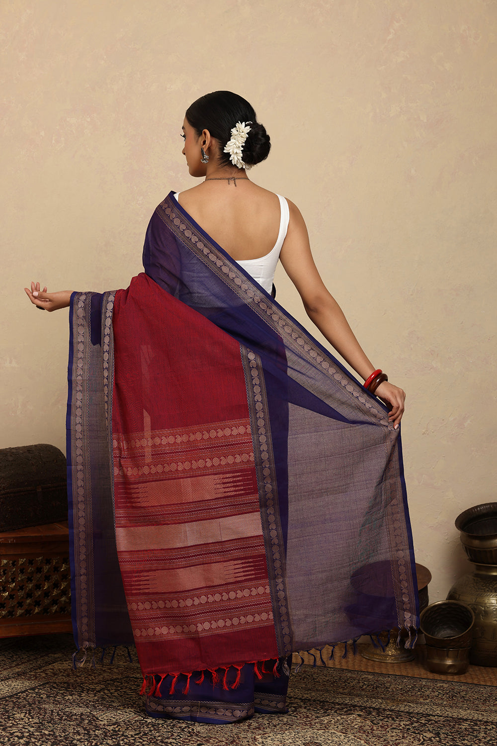 Handloom Purple & Wine Kanchi Cotton Saree