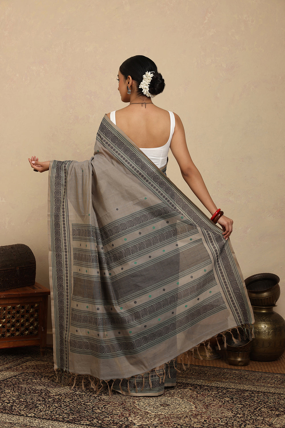 Handloom Ash Grey Kanchi Cotton Saree