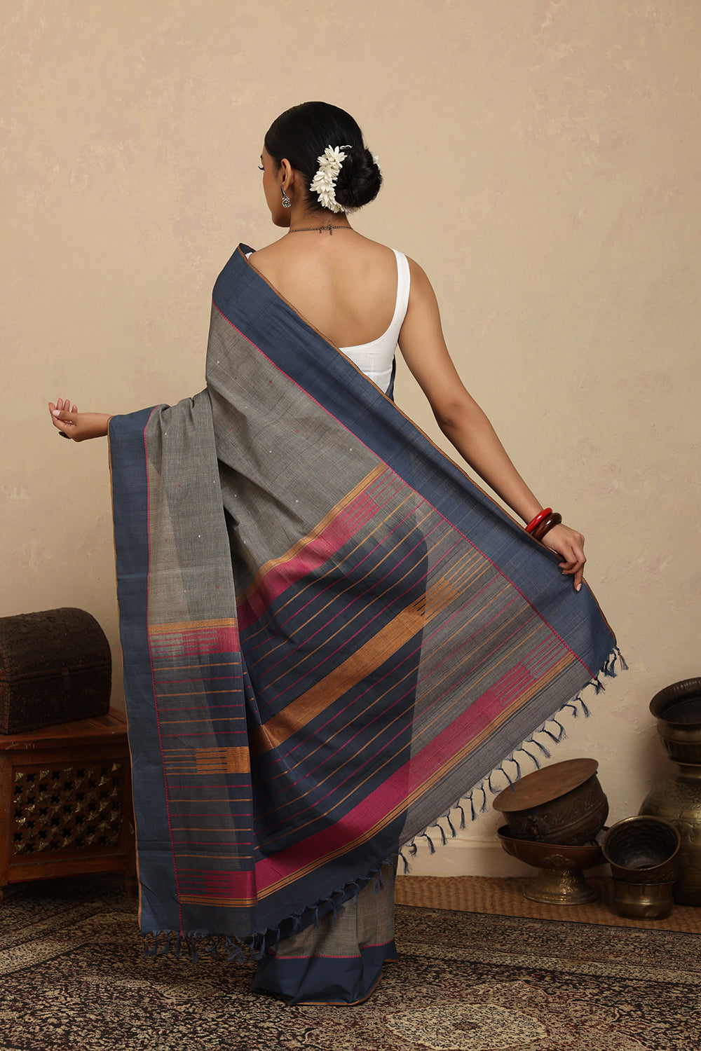 Handloom Dark Grey Kanchi Cotton Saree