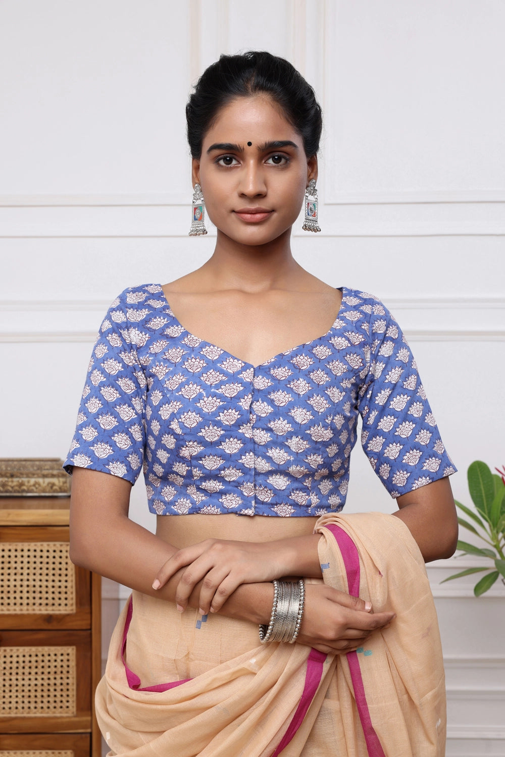 Blue - Block Print Cotton Pipad Blouse Piece 52 main image 0