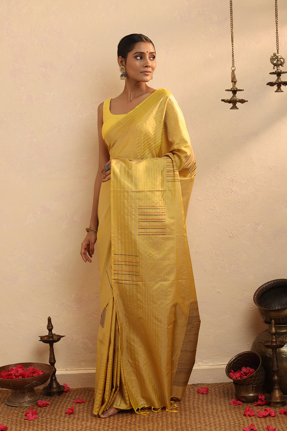 Handloom Yellow Pure Silk Kanchi Contemporary Saree