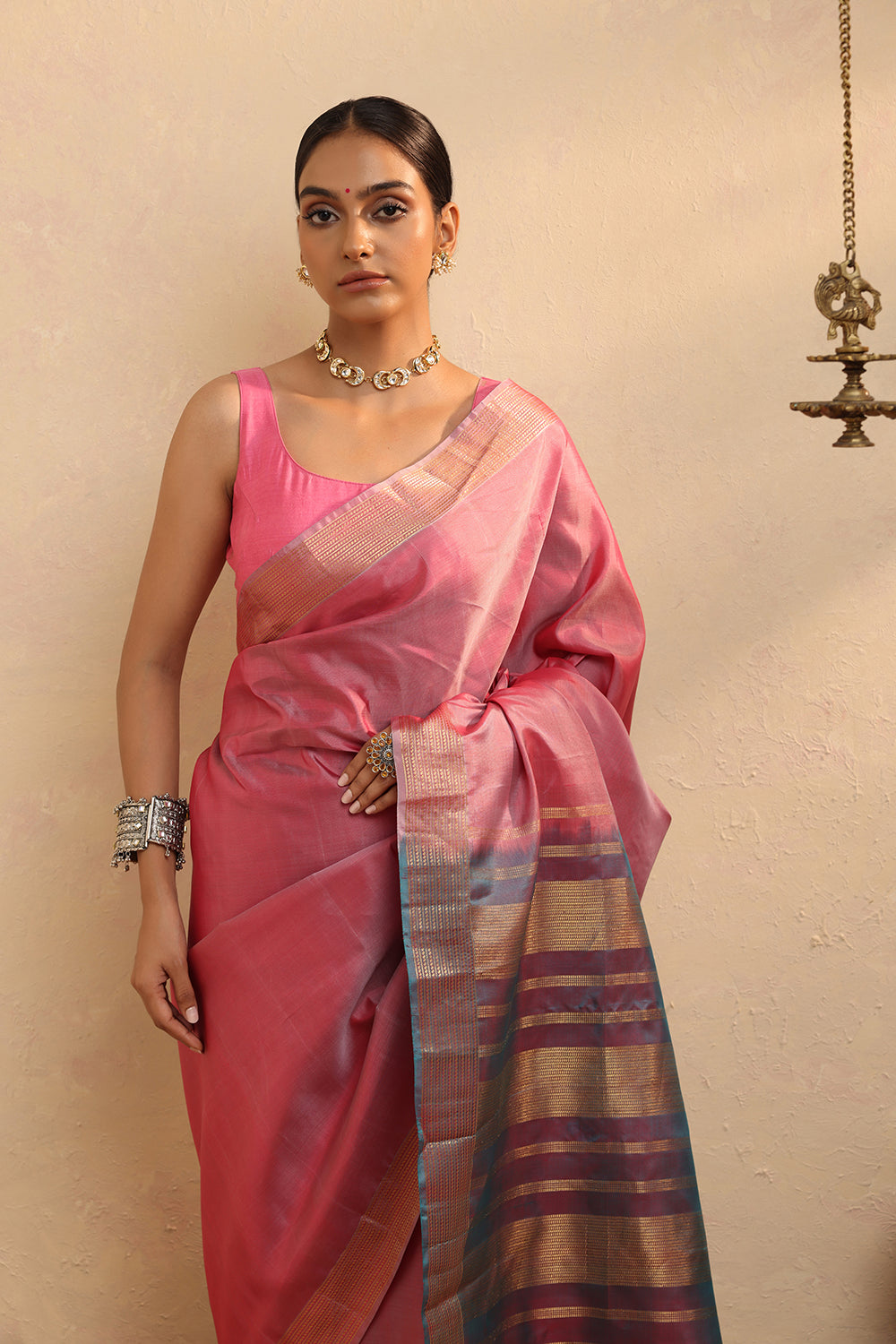 Handloom Pink Pure Silk Kanchi Contemporary Saree