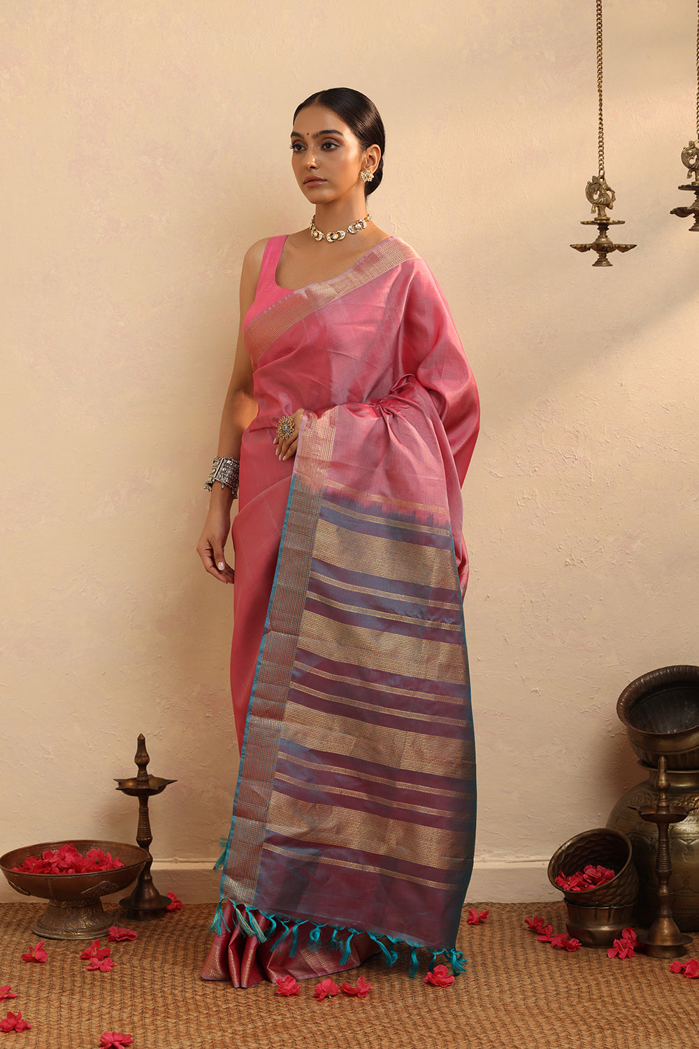 Handloom Pink Pure Silk Kanchi Contemporary Saree