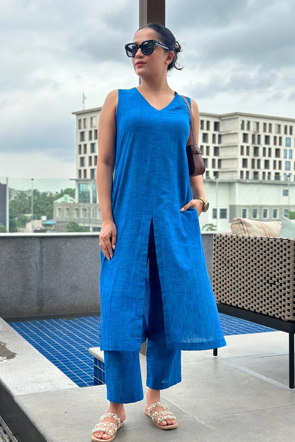 Teal Blue Pure Cotton Co-ord Set