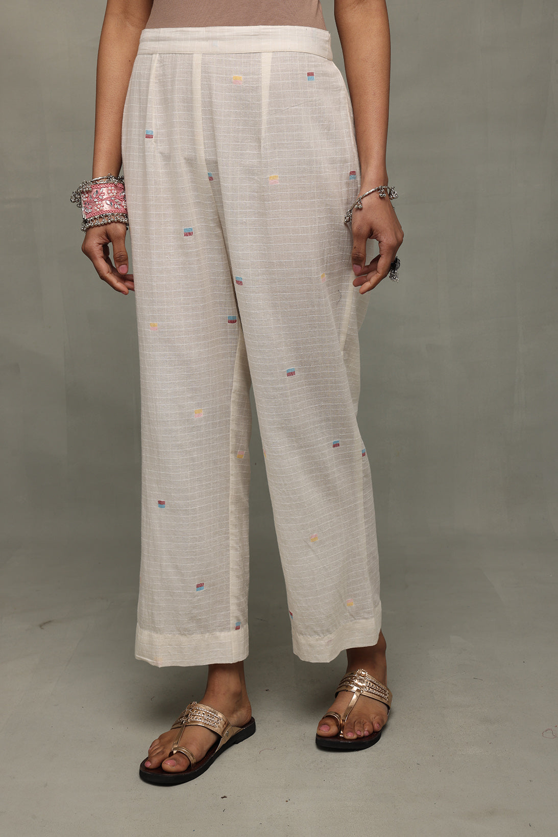 Ivory Handwoven Jamdani Straight Pant