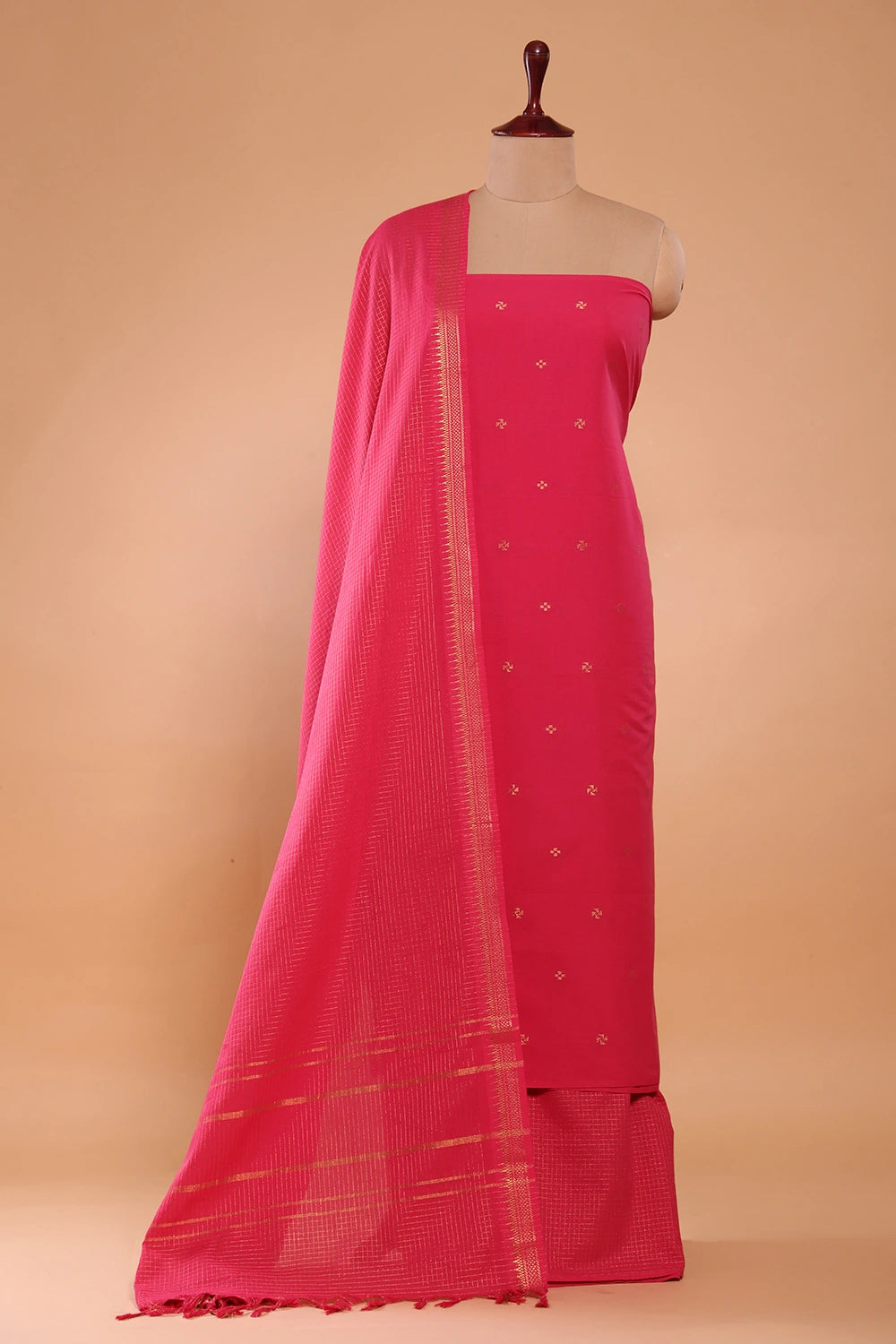 Pink Radiance Woven Suit Set with Subtle Buti & Zari Dupatta
