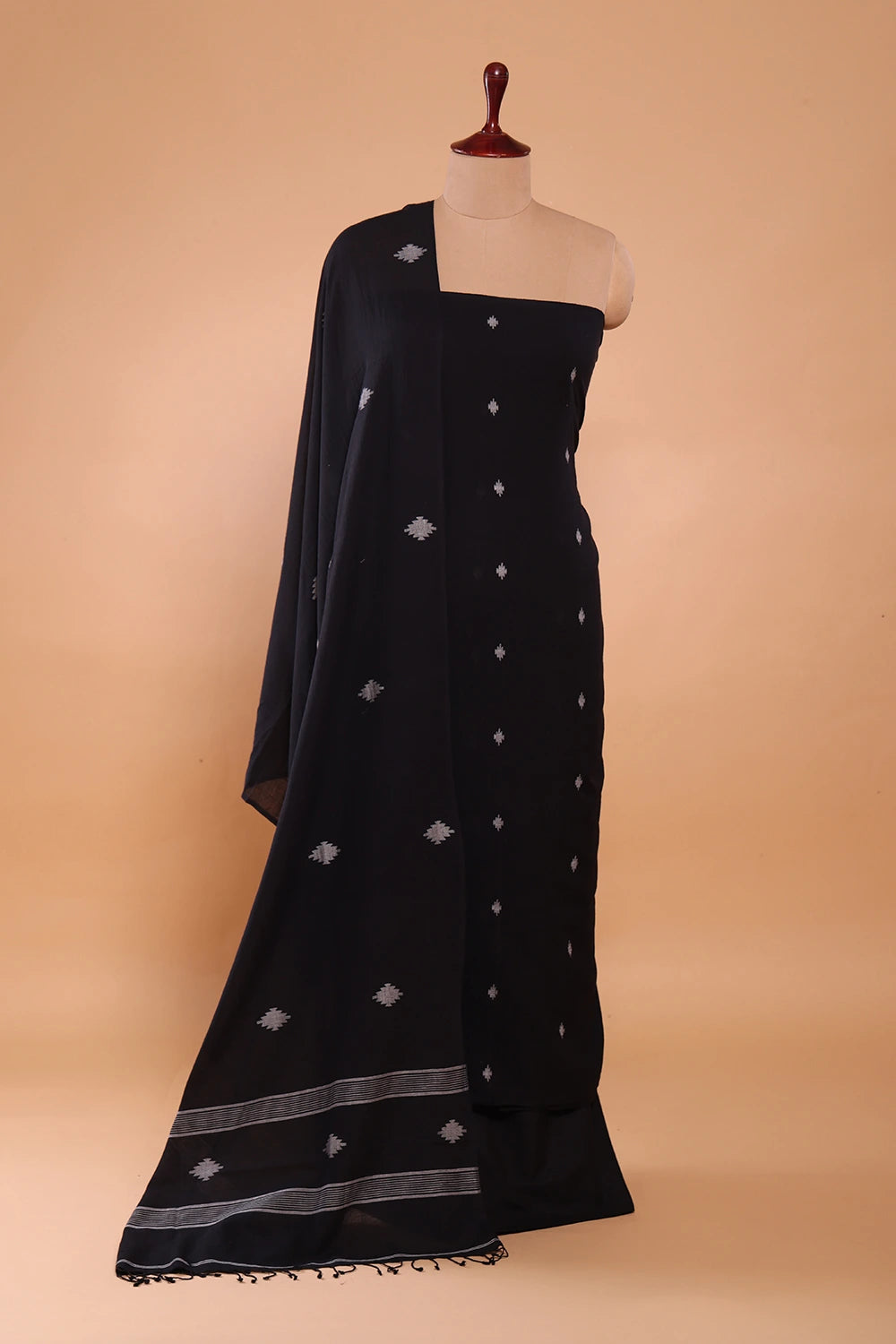 Handloom Black Pure Cotton Jamdani Suit Set WIth Dupatta