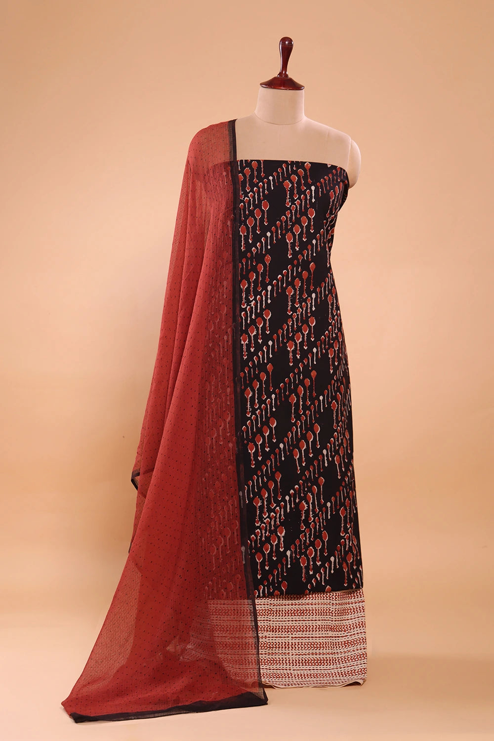 Maroon Spoon Hand Block Print Suit Set With Dupatta