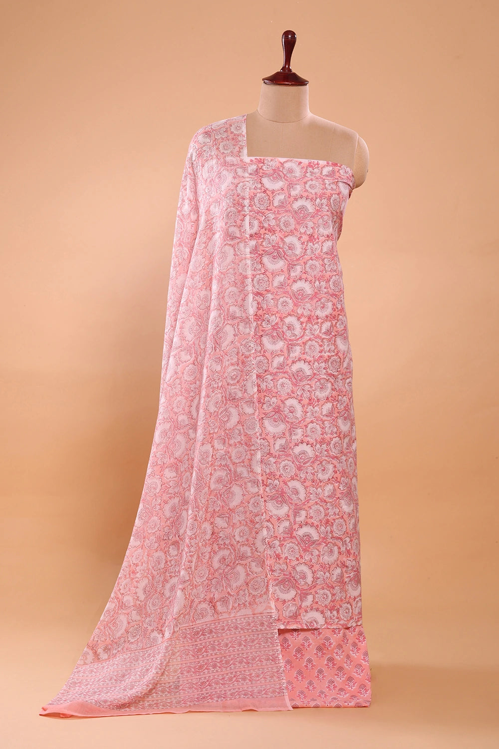 Baby Pink Hand Block Print Suit Set With Dupatta