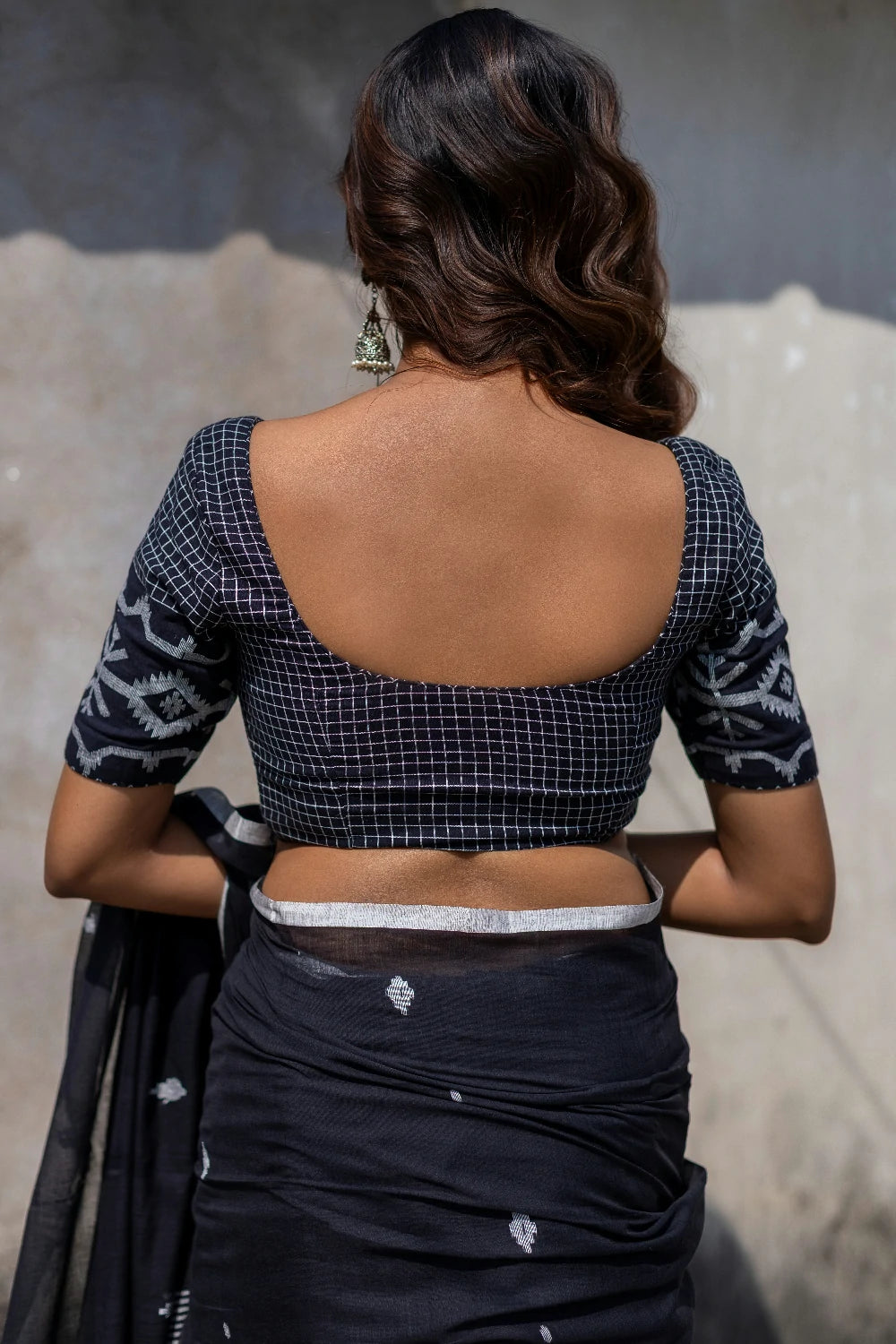 Checkmate Black Cotton Jamdani Blouse