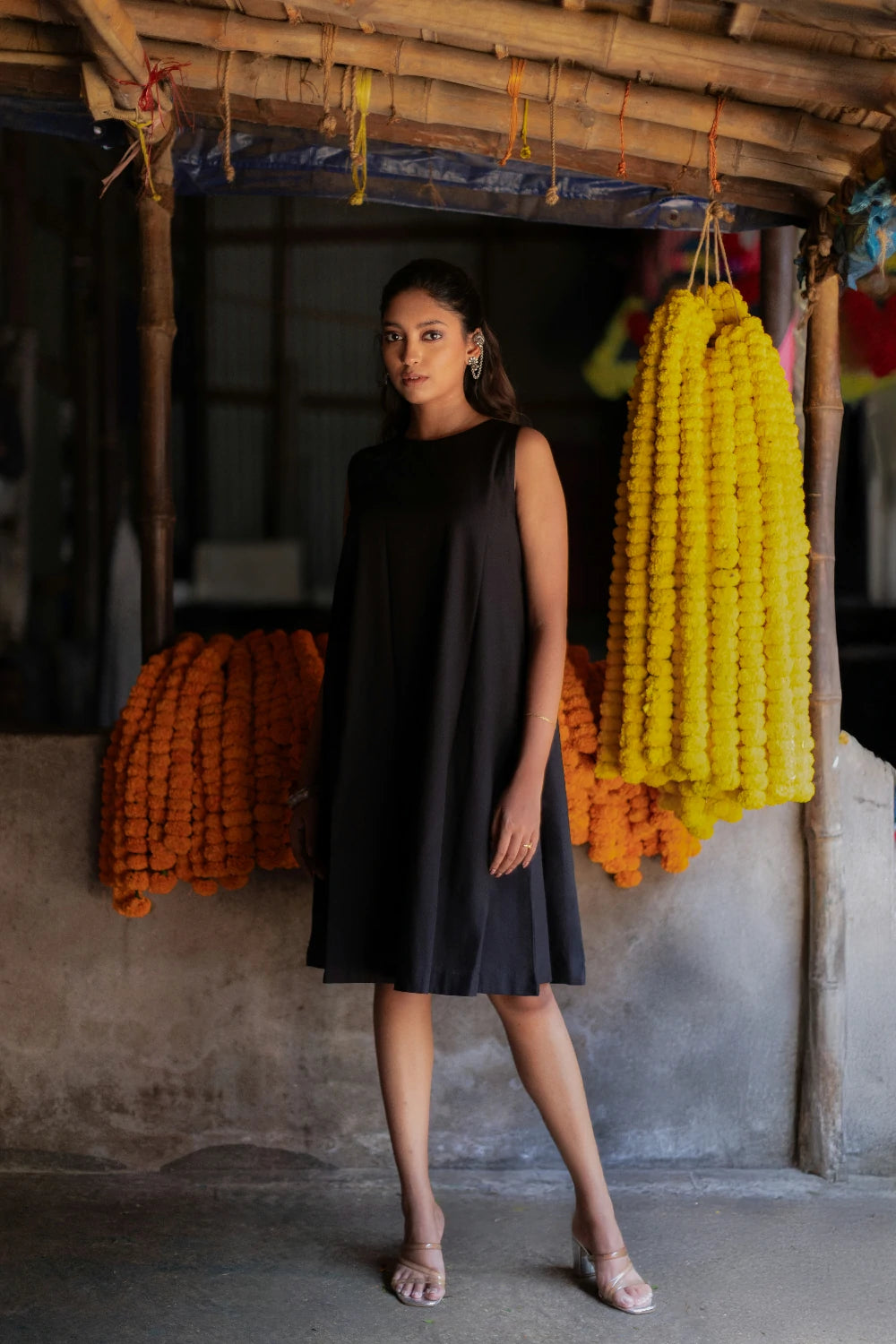 Noir Black South Cotton Dress with Shrug