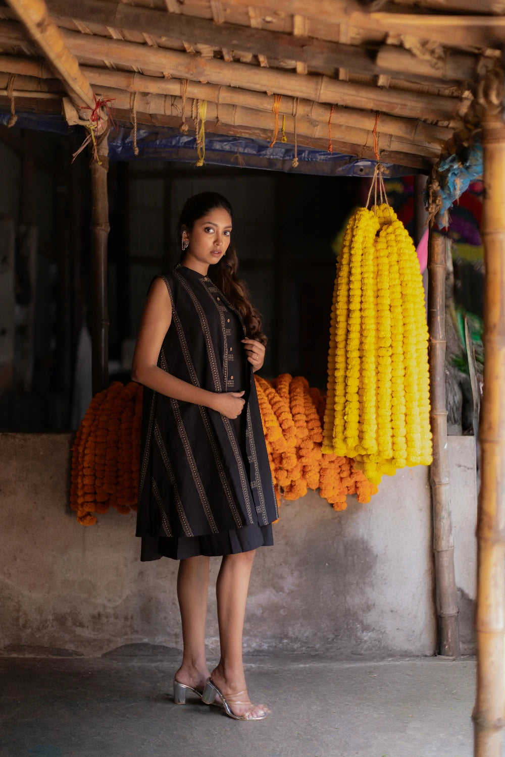 Noir Black South Cotton Dress with Shrug