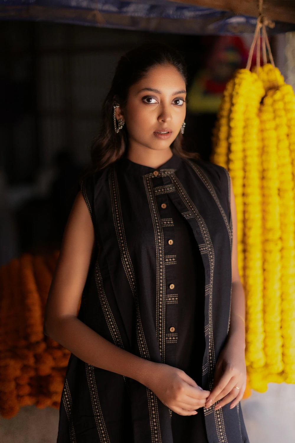 Noir Black South Cotton Dress with Shrug