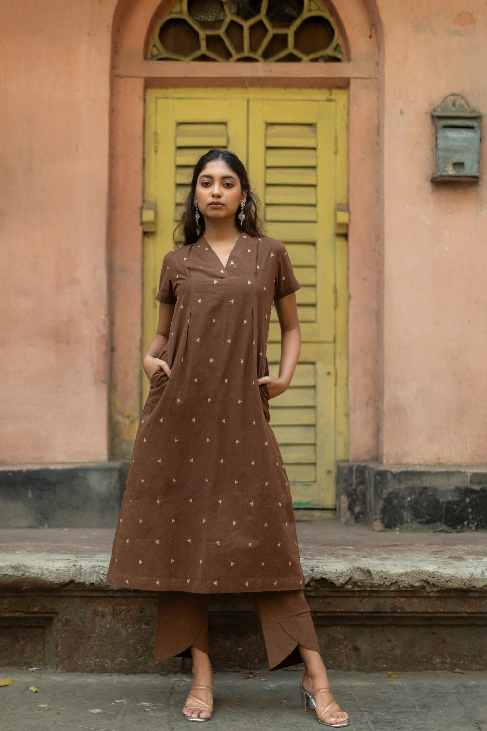 Chocolate Brown Pure South Cotton Woven Kurta Set with Dupatta