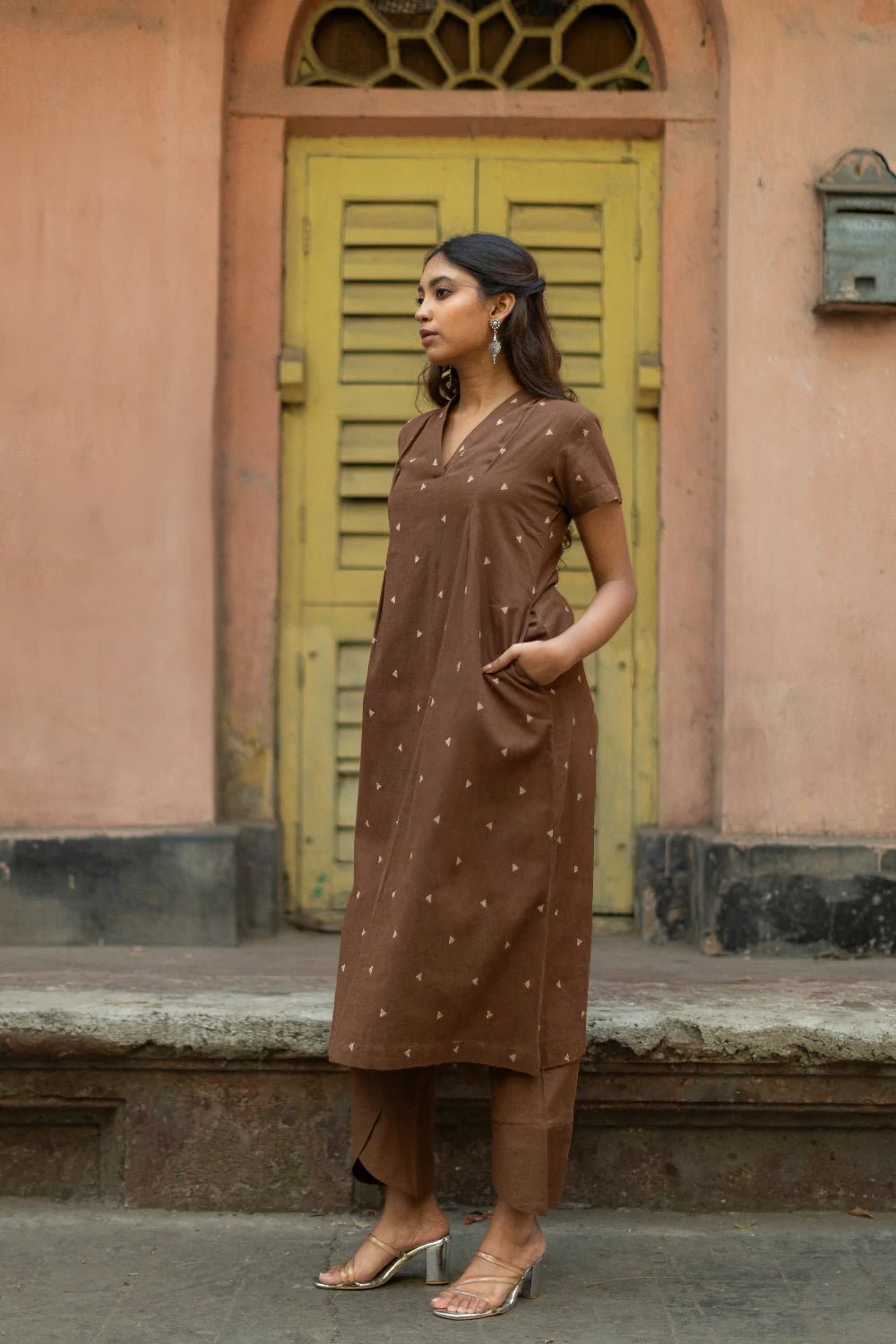 Chocolate Brown Pure South Cotton Woven Kurta Set with Dupatta