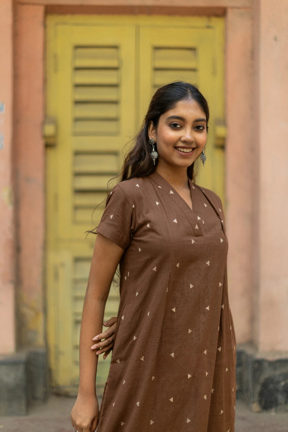 Chocolate Brown Pure South Cotton Woven Kurta Set with Dupatta