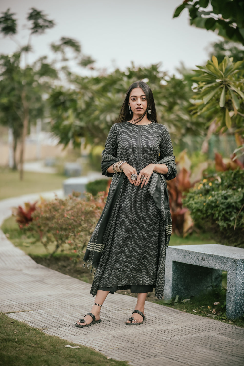 Black Soft Cotton Silk Woven Kurta Set With Dupatta